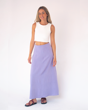 top dalia crudo + falda brisa violeta