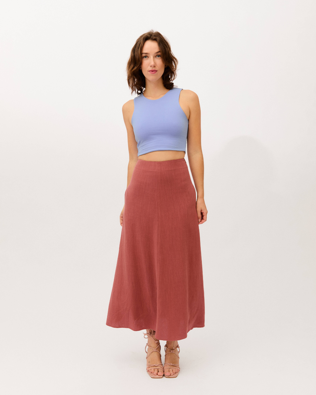 top dalia indigo + falda brisa marsala