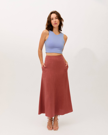 top dalia indigo + falda brisa marsala