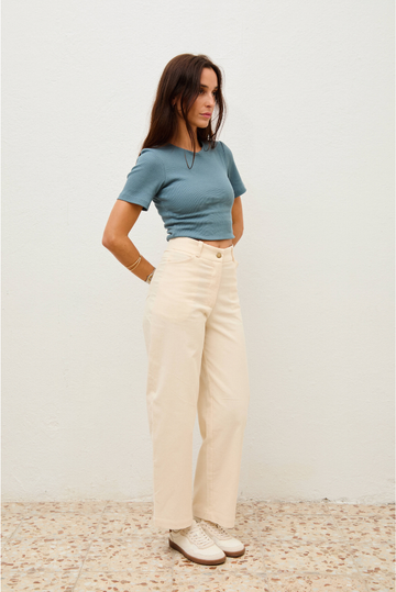 top dalia añil + pantalón noa marfil