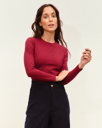 top dalia burdeos + pantalón noa pana navy