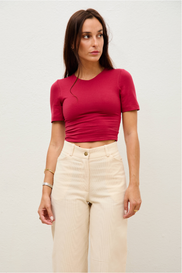 top dalia corinto + pantalón noa marfil