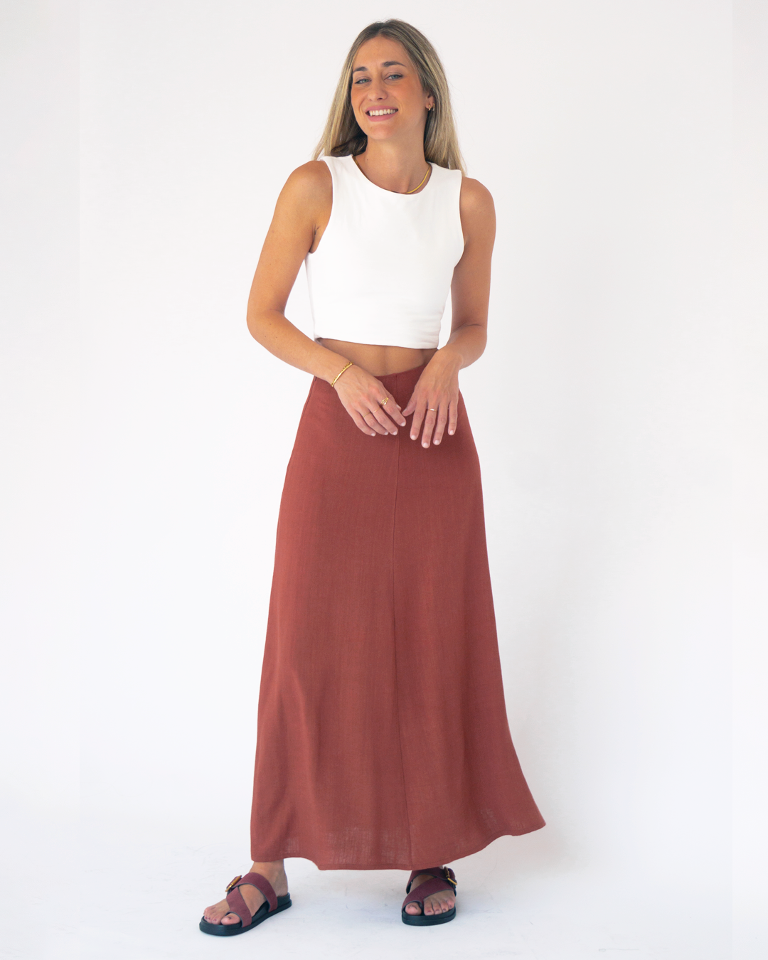 top dalia crudo + falda brisa teja