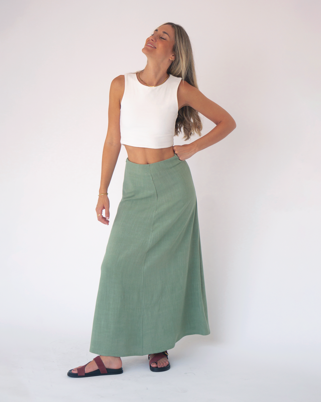 top dalia crudo + falda brisa verde
