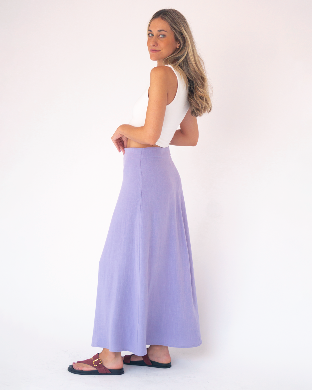 top dalia crudo + falda brisa violeta