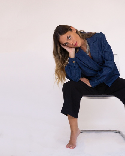 look iria denim + mia negro